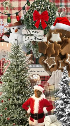 christmas collage with gingerbread cookies and santa clause