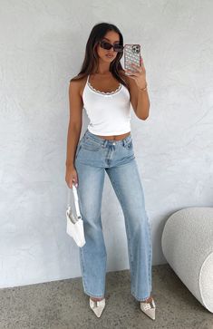 Lace Up Jeans Outfit, Mid Rise Jeans Outfit, Jean Fits, Mid Rise Straight Leg Jeans, Shot Book, Jeans Light Blue, Dream Closets, Low Rise Flare Jeans, Dream Beach