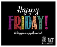 a black background with the words happy friday written in multicolored letters on it