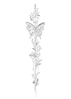 Large Woman Tattoo, Spine Tattoos For Women Design, Tangled Inspired Spine Tattoo, Spine Tat And Tramp Stamp, Outlined Tattoos, Thigh Tattoos Women Not Flowers, Hip Tattoos Women Fine Line, Butterfly Spine Tattoo With Quote