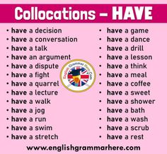 a pink poster with the words collocations have