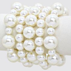 5 Piece Chunky White Pearl Stretch Layered Bracelets Bangles Shop, Groom Flower, Colored Pearls, Pearl Fashion, Bangles Style, Pearl Bridal, Layered Bracelets, Bracelet Bangle, Pearl Color