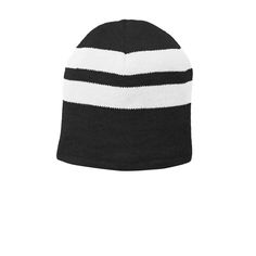 Buy the Port & Company® Fleece-Lined Striped Beanie Cap at Michaels. com. Classic stripes and warm fleece lining make this beanie a stylish cold-weather must-have. Classic stripes and warm fleece lining make this beanie a stylish cold-weather must-have. Details: Available in multiple colors 100% acrylic with 100% polyester fleece lining | Port & Company® Fleece-Lined Striped Beanie Cap in Black/White | Michaels® Summer Visor, Striped Beanie, Striped Beanies, Beanie Cap, Acrylic Fabric, Yarn Projects, White Mesh, Neon Blue, Mens Fleece