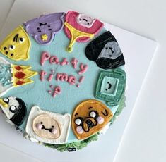 there is a cake that says party time on it