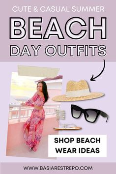 Check out these cute and casual summer beach day outfits! If you want to shop beach wear ideas, check out this post. I share everything you need for cute beach looks for your next vacation. You can wear them during the day and in the evening! Pink Beach Cover-up Dress For Spring, Casual Pink T-shirt For Beach Season, Pink Beachy Maxi Dress For Beach Cover-up, Casual T-shirt For Beach Season Day Out, Pink Breezy Beach Cover-up Dress