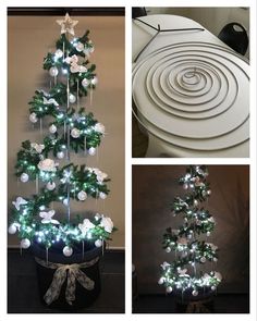 three different pictures of a christmas tree with lights