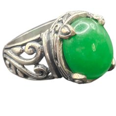 Burmese Green Jade Ring In Sterling Silver By Bali Legacy All Weights And Measurements Are Approx 5.13 Ctw Size 6 F3 466 Silver Jade Rings For Formal Occasions, Formal Silver Jade Ring, Classic Silver Jade Ring, Classic Silver Ring With Jade, Green Jade Ring, 6 Rings, Jade Ring, Ring Color, Green Jade