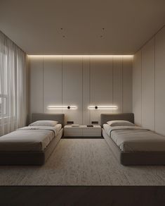 a bed room with two beds sitting next to each other