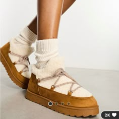 Asos South Beach Borg Mini Snow Boots Brand New Never Worn Color Tan/Cream Size 9 What I Like About You, Sacs Tote Bags, Boot Brands, Sport Bh, Flat Boots, Nubuck Leather, Vans Old Skool, South Beach, Nike Dunk