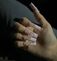 White Acrylic Nails With Rhinestones French Tips, Classy Acrylic Nails Medium Length, Large Nails Ideas, Medium Size Nails Acrylic, Baddie Simple Nails, Birthday Sets Nails, Long Acrylic Nails Square, Medium Long Nails, Baddies Nails