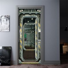 an open door to a room with a futuristic design