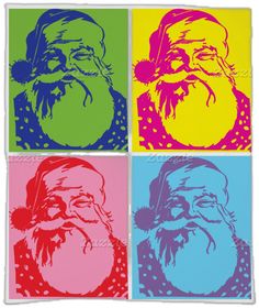 four different colored images of santa claus