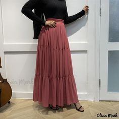 Olivia Mark - Chic Solid Color Casual Pleated Chiffon Midi Skirt Chiffon Midi Skirt, Muslim Style, Long Formal Gowns, Pleated Chiffon, Muslim Dress, Chiffon Material, Formal Gown, Plaid Fashion, Chiffon Skirt