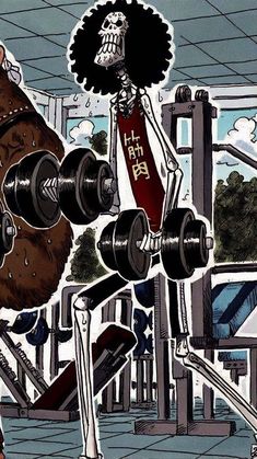 an image of a cartoon character doing some exercise with dumbbells and a bear