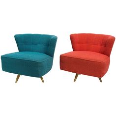 two colorful chairs sitting next to each other