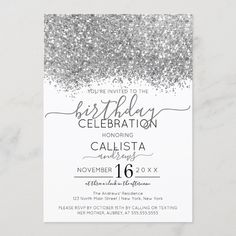 silver glitter confetti wedding details card with the words, the details on it