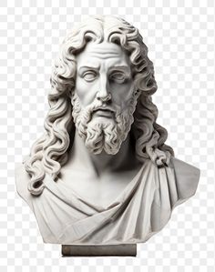 a bust of jesus with long hair and beard, on a white background png