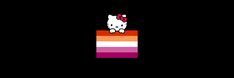 an image of a hello kitty on top of a cake with pink and orange stripes