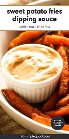 sweet potato fries dipping sauce in a white bowl with text overlay that reads, sweet potato fries dipping sauce