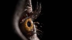 an extreme close up shot of the iris of a cat's eye in the dark