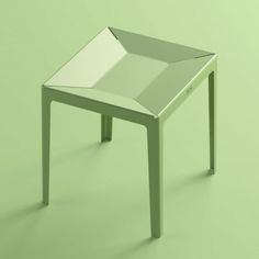 a small white table with a mirror on it's top and legs in the shape of a pyramid