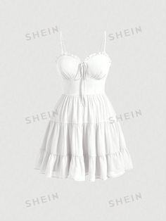 SHEIN MOD Plus Frill Trim Tie Front Ruffle Hem Cami Dress | SHEIN Bachelorette Dresses, Bachelorette Dress, Cami Dress, Ruffle Hem, Dress P, Classy Outfits, No Frills, Business Women, Runway Fashion