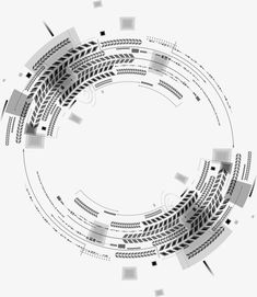 an abstract circle made up of many different types of tire tracks and squares on white background