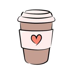 a coffee cup with a heart drawn on the top and bottom, sitting in front of a white background