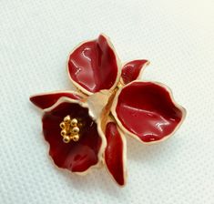 Vintage Red Enamel Floral Brooch Pin  2x1.75" Red Porcelain, Newburgh Ny, Floral Brooch, Enamel Jewelry, Last Minute Gifts, Pomegranate, Mother’s Day, Brooch Pin, Brooches