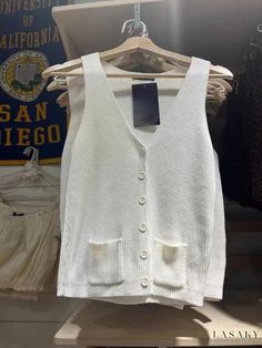 Lasaky - Sleeveless Vest Knitted Cardigan with Double Pockets and Buttoned Collar Vest Knitted, Cardigan Y2k, Cardigan Outfits, Button Cardigan, Street Outfit, Knitted Cardigan, Sleeveless Vest, Knit Shorts, Korean Street Fashion