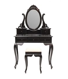 an antique vanity with mirror and stool is shown in this image on a white background