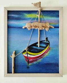 a painting of a boat tied to a rope