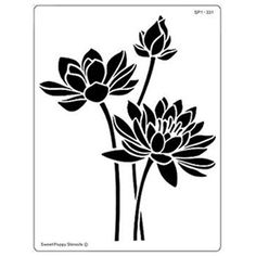 Lotus Flowers Stencil by Sweet Poppy Stencils Indian Stencil Patterns, Lotus Stencil Templates, Lotus Flower Stencil Patterns, Lotus Vector Illustration, Stencil Printing Design, Floral Stencil Patterns, Ivy Clipart, Lotus Flower Stencil, Lotus Stencil