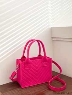 BagForLove - Compact Square Bag with Exquisite Stitching Detail Pink Bag Aesthetic, Hot Pink Purse, Hot Pink Bag, Pink Handbag, Neon Bag, Pink Stitch, Luxury Bags Collection, Girly Bags, Pink Handbags