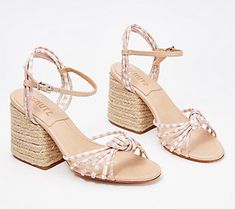 Start off summer on the right foot with these gingham and paisley-print strappy sandals. The block rope heel ensures comfort, while the center knot pulls the look together. From Schutz. Adjustable Block Heel Summer Sandals, Adjustable Block Heel Sandals For Summer, Spring Sandals With Wrapped Heel And Adjustable Fit, Spring Vacation Lace-up Sandals With Heel Strap, Spring Adjustable Lace-up Sandals With Block Heel, Trendy Block Heel Lace-up Sandals For Vacation, Trendy Lace-up Block Heel Sandals For Vacation, Trendy Lace-up Sandals With Block Heel For Vacation, Adjustable Lace-up Sandals With Open Heel For Spring