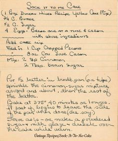 a handwritten recipe for an ice cream parlor