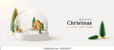 a snow globe with christmas trees in it and the words merry christmas is happy new year