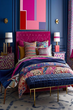 A vibrant and playful grown woman's bedroom featuring colorful accents and patterns. Woman Bedroom Ideas, Grown Woman Bedroom Ideas, Handbag Inspiration, Studio Vibes, Peaceful Bedroom, Cozy Fall Bedroom, Playful Decor, Fall Bedroom, Bedroom Master