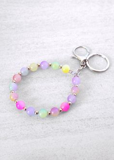 Mermaid's Melody" Keychain Bracelet Silver ACCESSORIES - Shop Miss A Beaded Keychain Bracelet, Keychain Bracelet, Beaded Keychain, Card Pouch, Beaded Keychains, Earrings Rings, Trendy Jewelry, Gold And Silver, Silver Bracelets