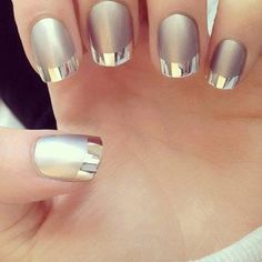 Talk about metallic nails. This futuristic French tipped nails looks awesome is it uses a matte silver coat as based and tipped with shiny and metallic silver polish. A total eye catcher and trendy nail art design. Wedding Nail Art Design, Metallic Nail Art, Unghie Sfumate, Metallic Nail Polish, Silver Nail, Her Nails