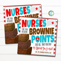 two nurse appreciation cards for nurses and brownies