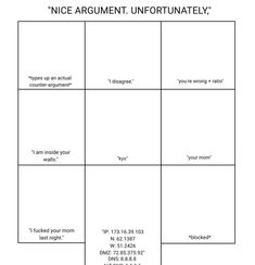 an image of a game card with the words nice argument unfortunately