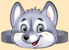 a cartoon wolf with green eyes is smiling