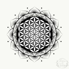 a black and white drawing of a flower of life with circles in the shape of petals