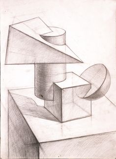 a pencil drawing of some shapes and lines