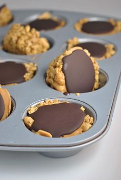 chocolate covered cookies in a muffin tin