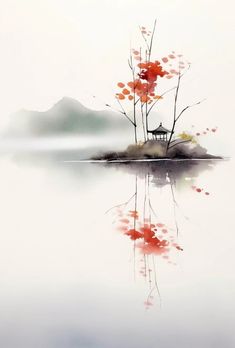 Asian Watercolor Art, Simple Japanese Painting Ideas, Asian Watercolor, Sumi Art, Japanese Watercolour Painting, Chinese Watercolor, Watercolor Japanese Art, Japanese Watercolor Paintings, Chinese Watercolor Painting