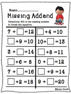 missing addend worksheet to help students practice addition skills