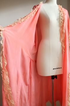 Antique 1920s Pink Silk Robe - Etsy Vintage Long Robe For Daywear, Long Vintage Robe For Daywear, Pink Silk Wedding Robe, Vintage Long Fitted Robe, Pink Silk Robe, Silk Robe, Pajama Robe, Womens Robes, Pink Silk