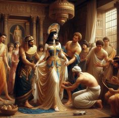 a painting of an egyptian woman surrounded by other people